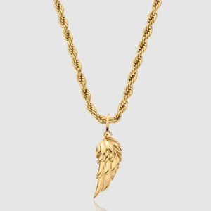 Men's 18k Gold Angel Wing Pendant Chain Mens Wing Necklace Gold Wing Pendant